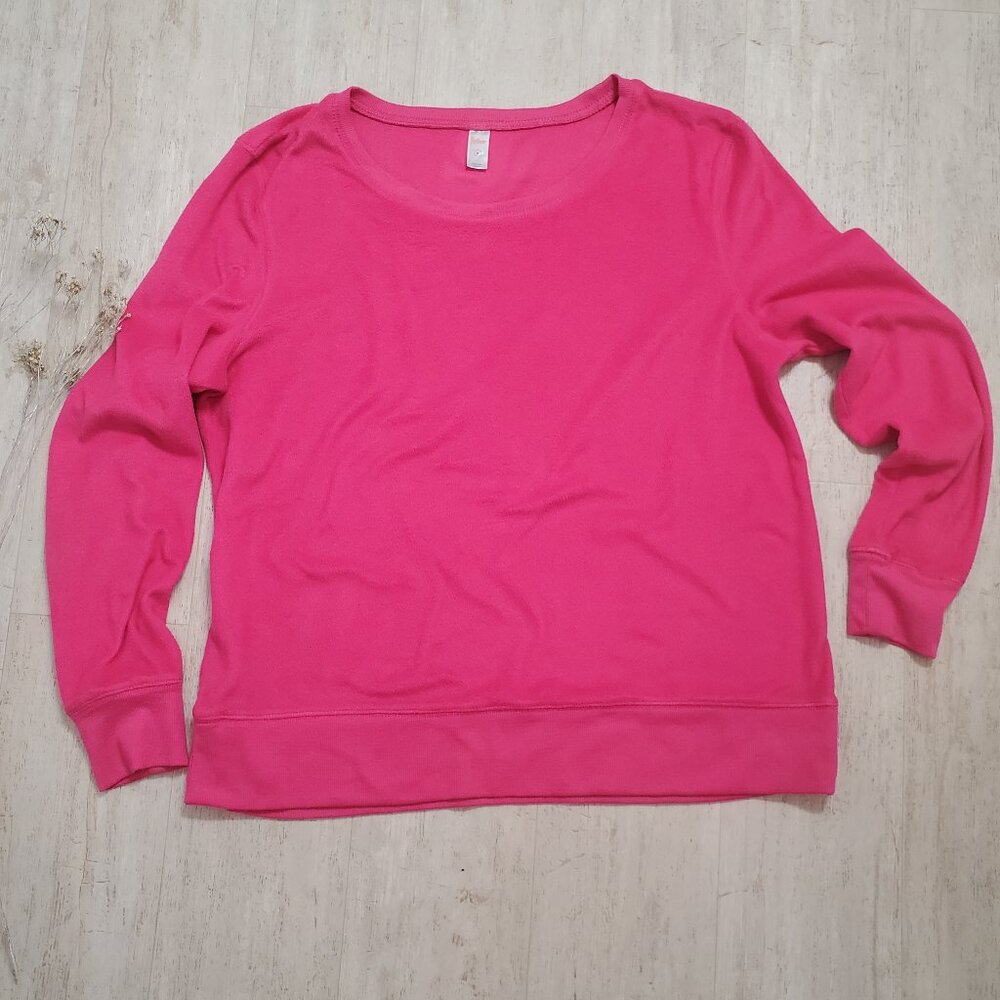 Women's Hot Pink Flirtitude Long Sleeve Brushed Soft Fleece Sweatshirt Size XL